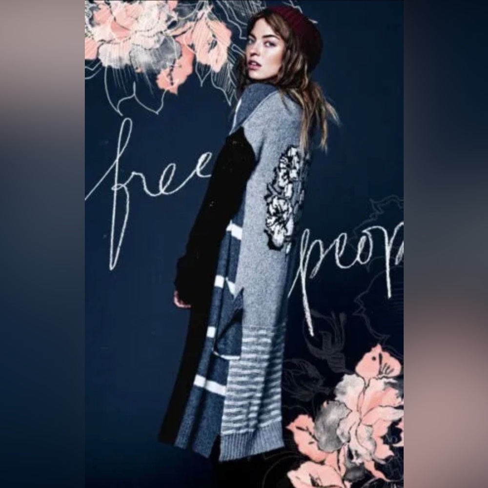 Free People “Bonsai Boy” Flower Stripe Duster/Cardigan; M